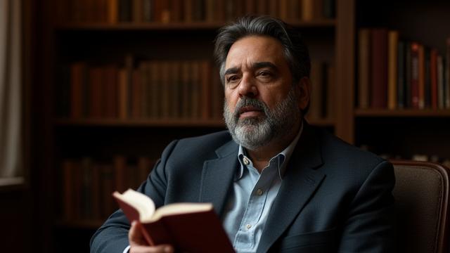 लेखक विक्रम सिंह एक पुस्तक पर चर्चा में भाग ले रहे हैं